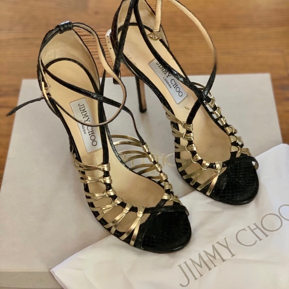 Jimmy Choo Shoes - Jimmy Choo Elaphe/MirrorLeather Black/Champ, 38.